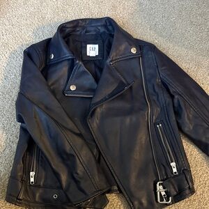 GAP Kid Midnight Black Leather Jacket
